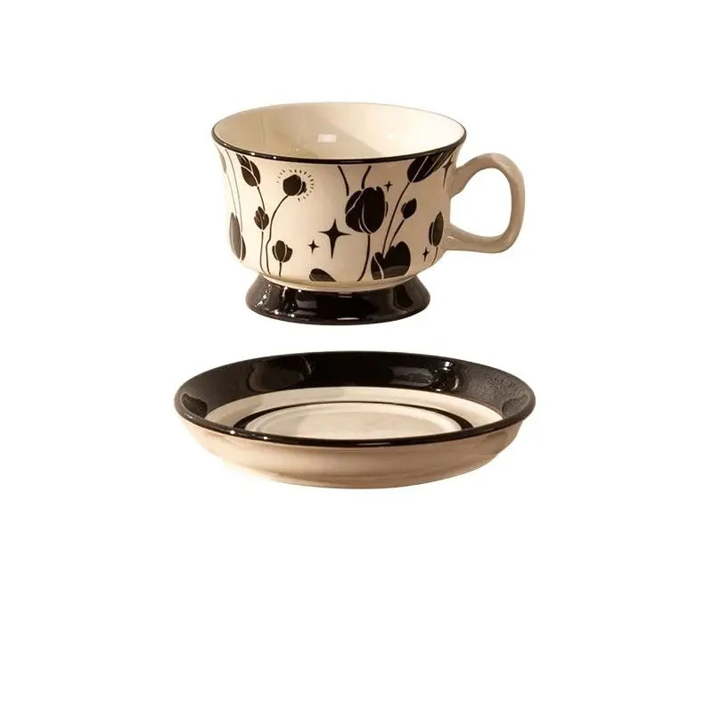 European Vintage Ceramic Mug Set: Aesthetic Plant Print, Medieval Charm - Perfect for Afternoon Tea!